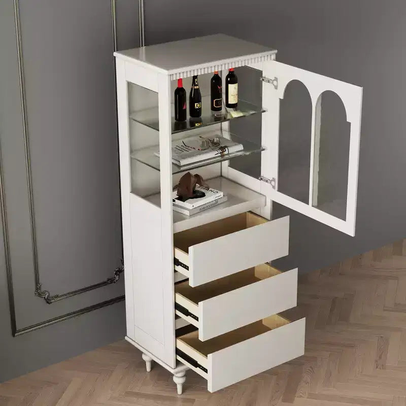 Gaoyangjiaju Meuble de rangement de cuisine autonome de 144,4 cm de haut, blanc, avec portes en verre cintrées et 3 tiroirs pour salle à manger ou salon