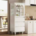 Gaoyangjiaju Meuble de rangement de cuisine autonome de 144,4 cm de haut, blanc, avec portes en verre cintrées et 3 tiroirs pour salle à manger ou salon
