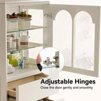 Gaoyangjiaju Meuble de rangement de cuisine autonome de 144,4 cm de haut, blanc, avec portes en verre cintrées et 3 tiroirs pour salle à manger ou salon