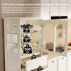 Gaoyangjiaju Meuble de rangement de cuisine autonome de 144,4 cm de haut, blanc, avec portes en verre cintrées et 3 tiroirs pour salle à manger ou salon