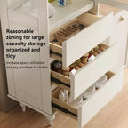 Gaoyangjiaju Meuble de rangement de cuisine autonome de 144,4 cm de haut, blanc, avec portes en verre cintrées et 3 tiroirs pour salle à manger ou salon