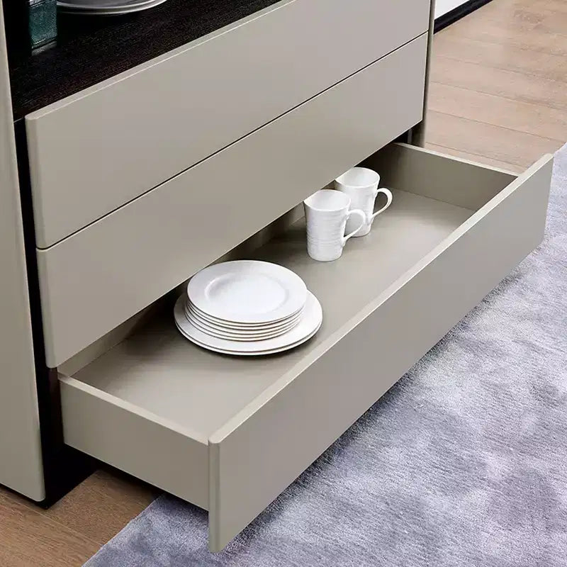 Commode moderne à 3 tiroirs Gaoyangjiaju de 120 cm avec étagère de rangement ouverte pour chambre à coucher, salon, console multimédia bicolore crème et bois foncé.