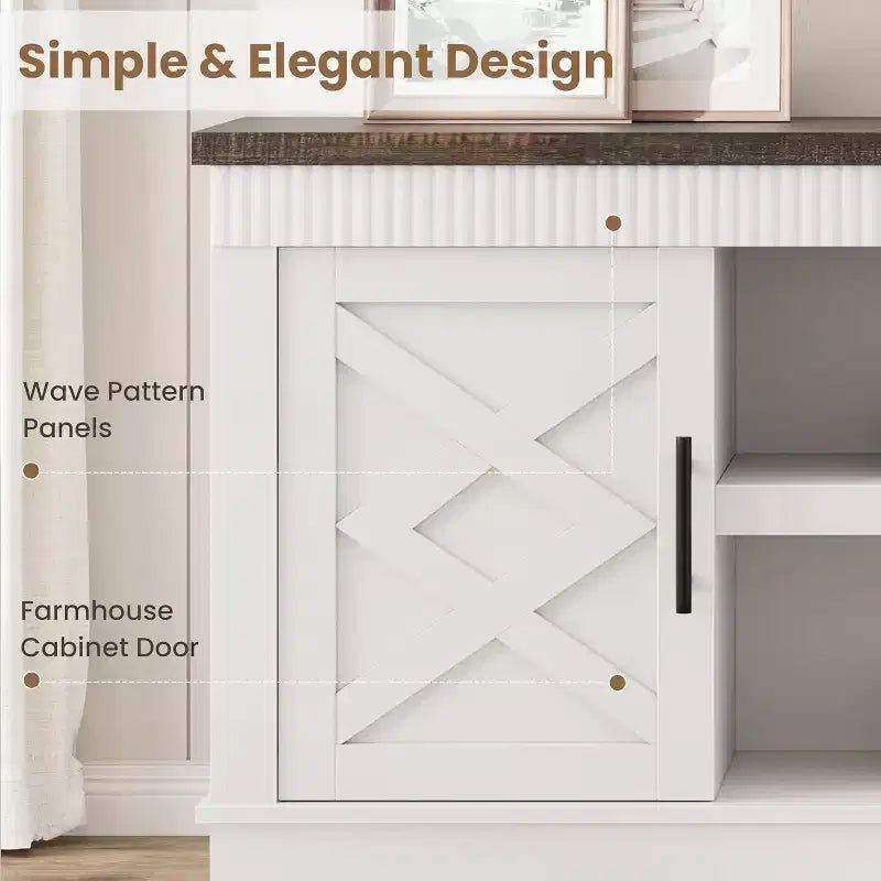 Meuble TV de Ferme pour TV de 70/75 pouces, Meuble TV de 165 cm de long avec 2 Portes et Étagère Ouverte, Consoles TV Rustiques Cannelées