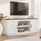 Meuble TV de Ferme pour TV de 70/75 pouces, Meuble TV de 165 cm de long avec 2 Portes et Étagère Ouverte, Consoles TV Rustiques Cannelées