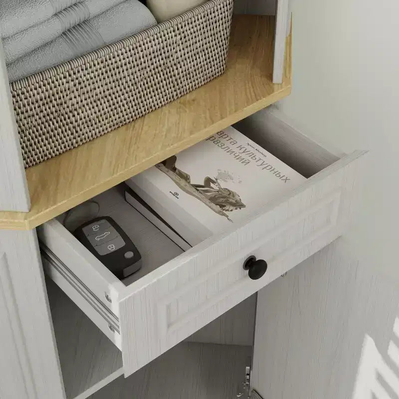 JVNOXK68 Armoire d'angle haute style bar rustique, meuble de rangement d'angle autoportant avec 1 porte, 1 tiroir et étagères réglables Blanc