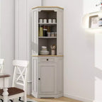 JVNOXK68 Armoire d'angle haute style bar rustique, meuble de rangement d'angle autoportant avec 1 porte, 1 tiroir et étagères réglables Blanc