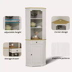 JVNOXK68 Armoire d'angle haute style bar rustique, meuble de rangement d'angle autoportant avec 1 porte, 1 tiroir et étagères réglables Blanc