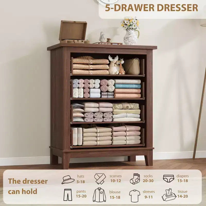 Commode à 4 tiroirs, meuble de rangement en bois autoportant de 88,4 cm de haut avec grande capacité de rangement - Organisateur peu encombrant pour chambre, salon et placard