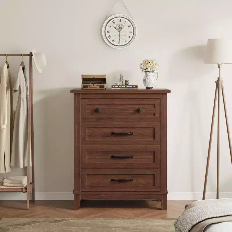 Commode à 4 tiroirs, meuble de rangement en bois autoportant de 88,4 cm de haut avec grande capacité de rangement - Organisateur peu encombrant pour chambre, salon et placard