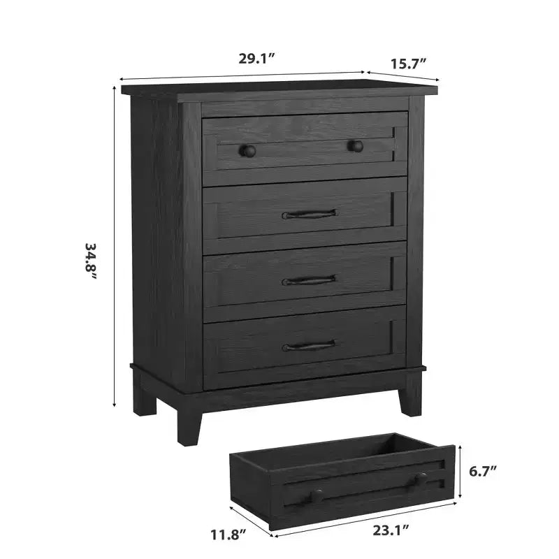 Commode à 4 tiroirs, meuble de rangement en bois autoportant de 88,4 cm de haut avec grande capacité de rangement - Organisateur peu encombrant pour chambre, salon et placard