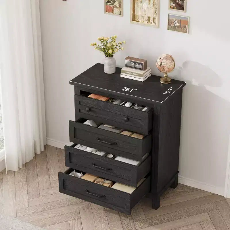Commode à 4 tiroirs, meuble de rangement en bois autoportant de 88,4 cm de haut avec grande capacité de rangement - Organisateur peu encombrant pour chambre, salon et placard