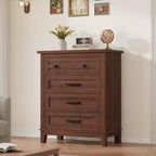 Commode à 4 tiroirs, meuble de rangement en bois autoportant de 88,4 cm de haut avec grande capacité de rangement - Organisateur peu encombrant pour chambre, salon et placard