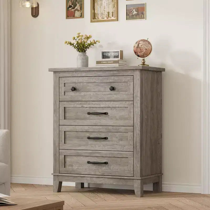 Commode à 4 tiroirs, meuble de rangement en bois autoportant de 88,4 cm de haut avec grande capacité de rangement - Organisateur peu encombrant pour chambre, salon et placard