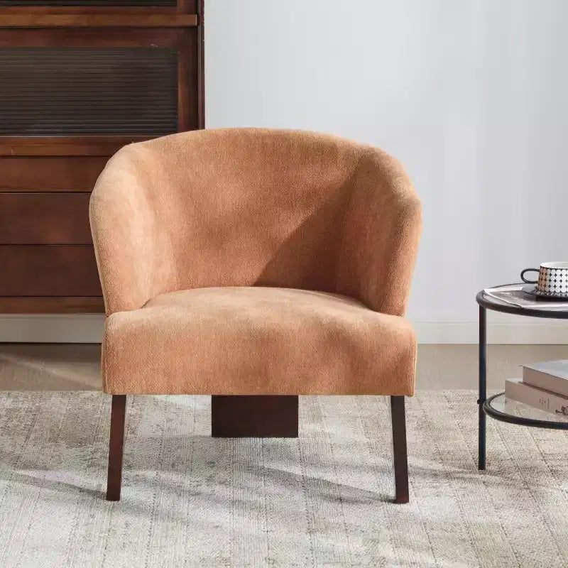 Fauteuil de lecture moderne rembourré Okak avec dossier rond et pieds en bois, fauteuil de canapé de style Mid-Century pour salon, chambre à coucher