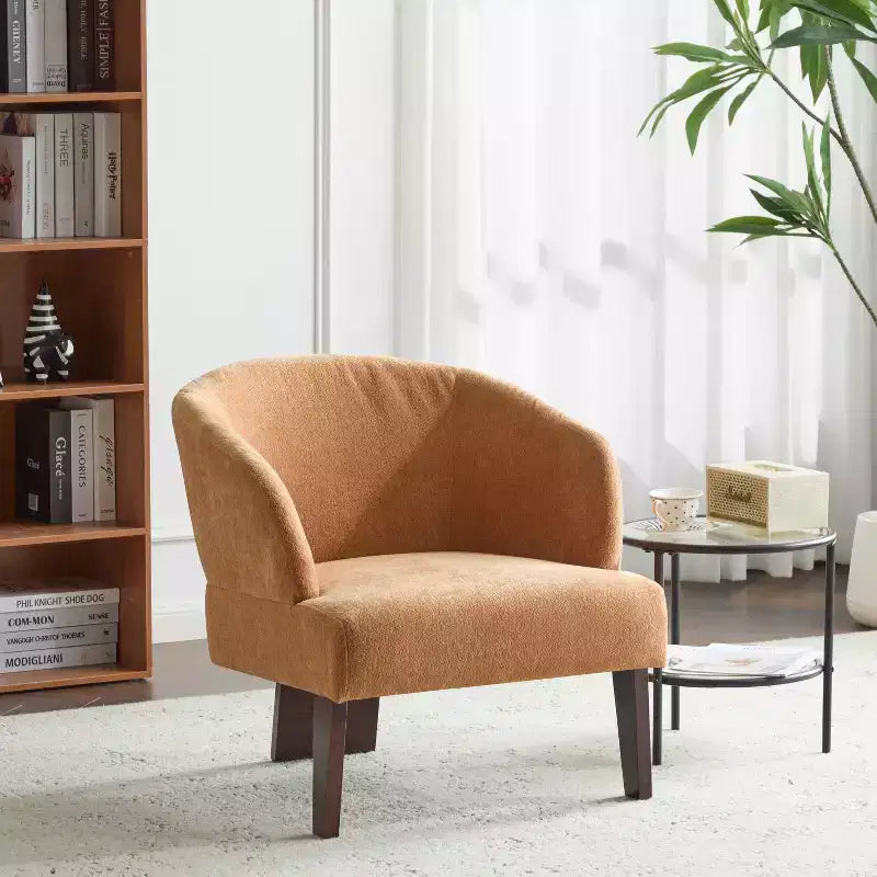 Fauteuil de lecture moderne rembourré Okak avec dossier rond et pieds en bois, fauteuil de canapé de style Mid-Century pour salon, chambre à coucher