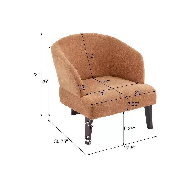 Fauteuil de lecture moderne rembourré Okak avec dossier rond et pieds en bois, fauteuil de canapé de style Mid-Century pour salon, chambre à coucher