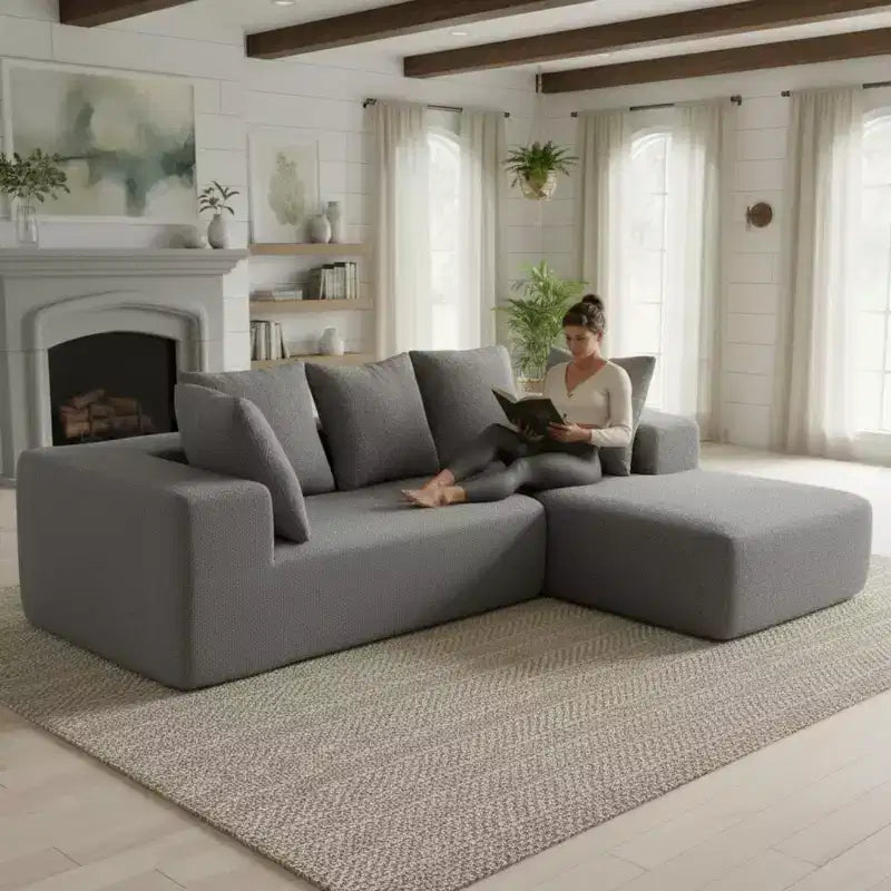 Canapé modulaire Whisen moderne en L, canapé-lit entièrement en mousse compressée avec coussins moelleux, 5 oreillers
