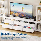 TV Stands Dresser with 6 Fabric Drawers, Large Entertainment Center with 2 Industrial 4-Tier Storage Shelves, Modern TV Console Cabinet