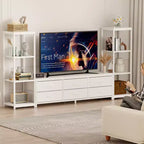TV Stands Dresser with 6 Fabric Drawers, Large Entertainment Center with 2 Industrial 4-Tier Storage Shelves, Modern TV Console Cabinet