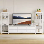 TV Stands Dresser with 6 Fabric Drawers, Large Entertainment Center with 2 Industrial 4-Tier Storage Shelves, Modern TV Console Cabinet