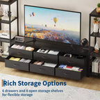 TV Stands Dresser with 6 Fabric Drawers, Large Entertainment Center with 2 Industrial 4-Tier Storage Shelves, Modern TV Console Cabinet