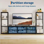 TV Stands Dresser with 6 Fabric Drawers, Large Entertainment Center with 2 Industrial 4-Tier Storage Shelves, Modern TV Console Cabinet