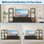 TV Stands Dresser with 6 Fabric Drawers, Large Entertainment Center with 2 Industrial 4-Tier Storage Shelves, Modern TV Console Cabinet