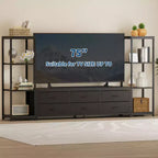 TV Stands Dresser with 6 Fabric Drawers, Large Entertainment Center with 2 Industrial 4-Tier Storage Shelves, Modern TV Console Cabinet