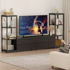 TV Stands Dresser with 6 Fabric Drawers, Large Entertainment Center with 2 Industrial 4-Tier Storage Shelves, Modern TV Console Cabinet