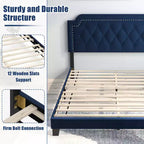 Lit plateforme Costway Queen Size en velours avec tête de lit capitonnée à boutons et clous décoratifs
