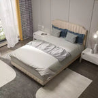 Costway Twin/Full/Queen Upholstered Bed Frame with linen fabric vertical lines Rivets headboard