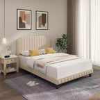 Costway Twin/Full/Queen Upholstered Bed Frame with linen fabric vertical lines Rivets headboard