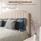 Costway Twin/Full/Queen Upholstered Bed Frame with linen fabric vertical lines Rivets headboard
