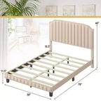Costway Twin/Full/Queen Upholstered Bed Frame with linen fabric vertical lines Rivets headboard