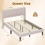 Cadre de lit Queen Size Costway en velours hollandais / tissu lin, rembourré avec tête de lit à ailerons