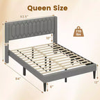 Cadre de lit Queen Size Costway en velours hollandais / tissu lin, rembourré avec tête de lit à ailerons