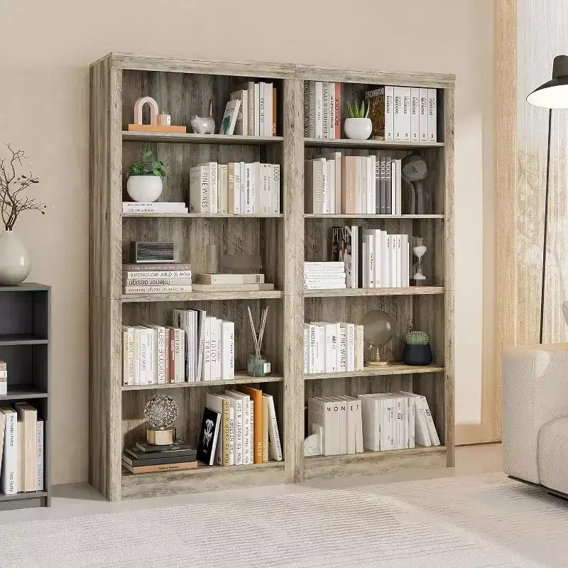 Bibliothèque haute de 180 cm, étagère en bois à 5 niveaux, rangement ouvert, bibliothèque moderne blanche, étagères de présentation sur pied pour salon