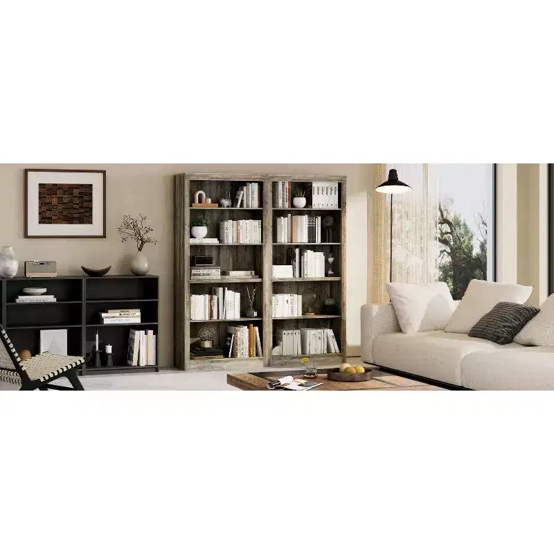 Bibliothèque haute de 180 cm, étagère en bois à 5 niveaux, rangement ouvert, bibliothèque moderne blanche, étagères de présentation sur pied pour salon