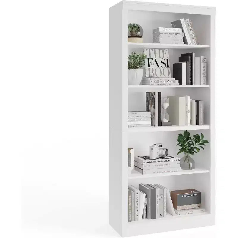 Bibliothèque haute de 180 cm, étagère en bois à 5 niveaux, rangement ouvert, bibliothèque moderne blanche, étagères de présentation sur pied pour salon