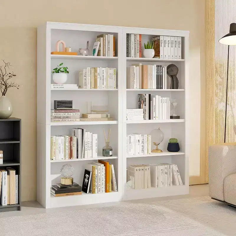 Bibliothèque haute de 180 cm, étagère en bois à 5 niveaux, rangement ouvert, bibliothèque moderne blanche, étagères de présentation sur pied pour salon
