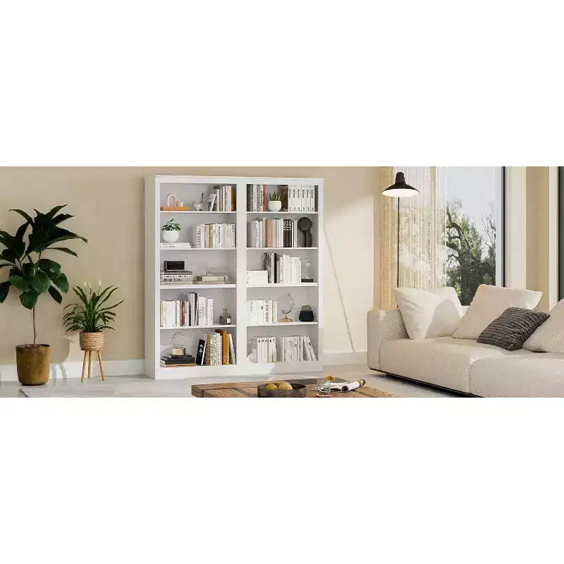 Bibliothèque haute de 180 cm, étagère en bois à 5 niveaux, rangement ouvert, bibliothèque moderne blanche, étagères de présentation sur pied pour salon
