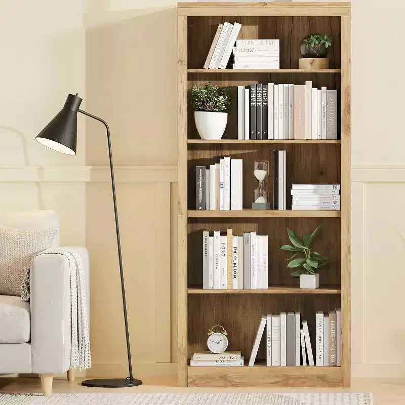 Bibliothèque haute de 180 cm, étagère en bois à 5 niveaux, rangement ouvert, bibliothèque moderne blanche, étagères de présentation sur pied pour salon