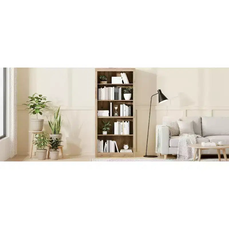 Bibliothèque haute de 180 cm, étagère en bois à 5 niveaux, rangement ouvert, bibliothèque moderne blanche, étagères de présentation sur pied pour salon