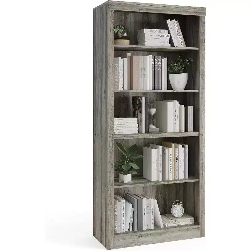 Bibliothèque haute de 180 cm, étagère en bois à 5 niveaux, rangement ouvert, bibliothèque moderne blanche, étagères de présentation sur pied pour salon