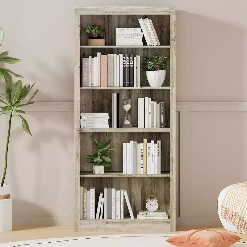 Bibliothèque haute de 180 cm, étagère en bois à 5 niveaux, rangement ouvert, bibliothèque moderne blanche, étagères de présentation sur pied pour salon
