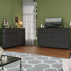 Commode de 63 pouces de large avec 18 tiroirs en tissu pour chambre à coucher avec station de charge, grandes commodes robustes pour chambre à coucher, cadre en acier, 63 L * 39 H * 11,8 P