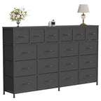 Commode de 63 pouces de large avec 18 tiroirs en tissu pour chambre à coucher avec station de charge, grandes commodes robustes pour chambre à coucher, cadre en acier, 63 L * 39 H * 11,8 P