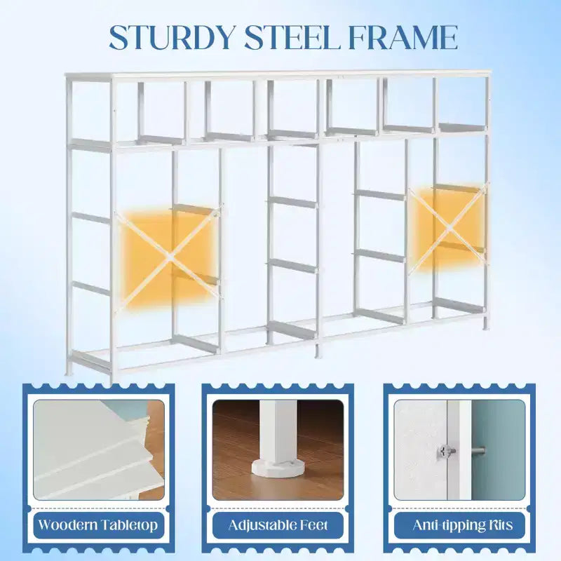 Commode de 63 pouces de large avec 18 tiroirs en tissu pour chambre à coucher avec station de charge, grandes commodes robustes pour chambre à coucher, cadre en acier, 63 L * 39 H * 11,8 P