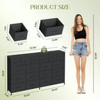 Commode de 63 pouces de large avec 18 tiroirs en tissu pour chambre à coucher avec station de charge, grandes commodes robustes pour chambre à coucher, cadre en acier, 63 L * 39 H * 11,8 P