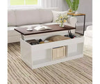 Farmhouse Lift Top Coffee Table with Hydraulic Height Adjustment  Multifunctional Adjustable End Table Featuring Hidden Storage Compartment